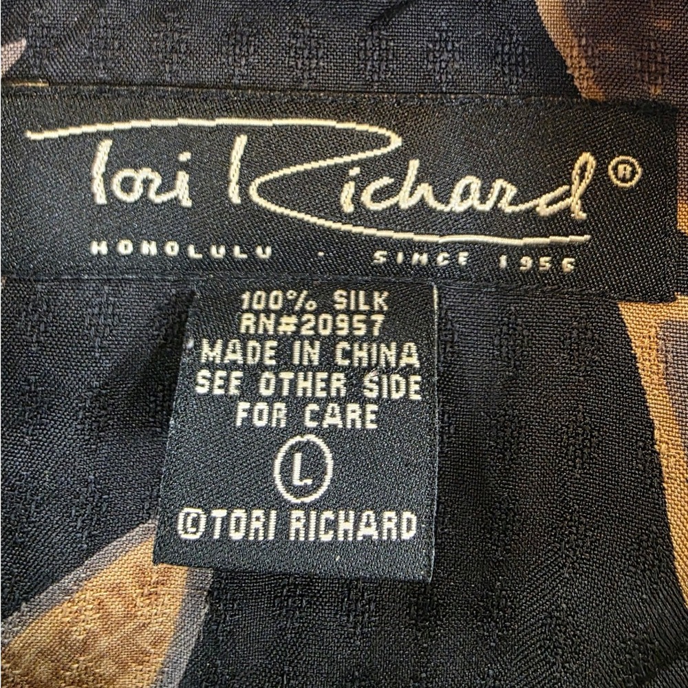 Vintage 90's Tori Richard Honolulu Silk Aloha Shirt L Black Leaf Jacquaro Luxe - Picture 10 of 13